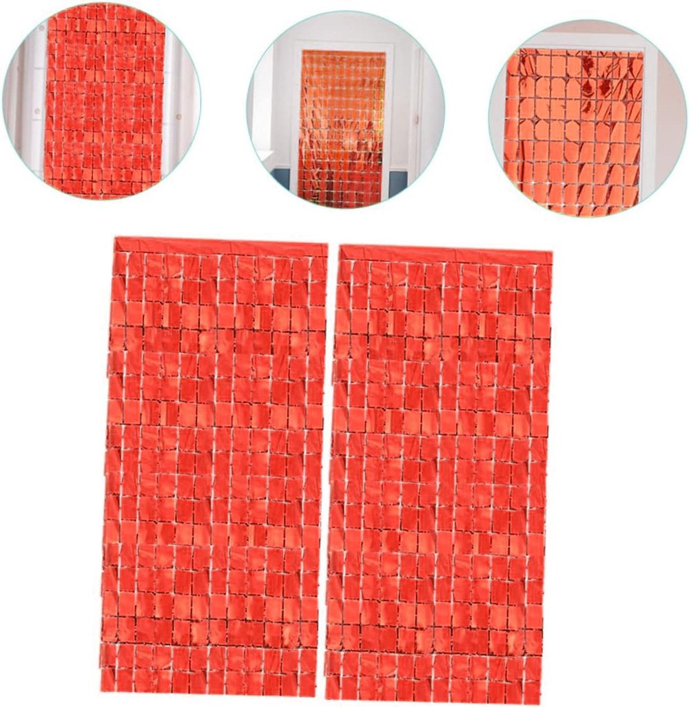 Ekstra Metalize Kırmızı Renk Disko Dikdörtgen Kesim Kapı Perdesi Dekorasyon 1x2 Metre (3936)