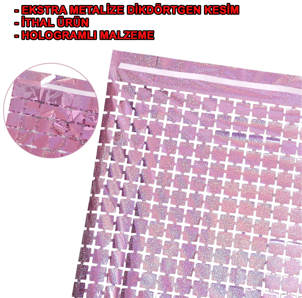 Ekstra Metalize Rose Gold Renk Disko Dikdörtgen Kesim Kapı Perdesi Dekorasyon 1x2 Metre