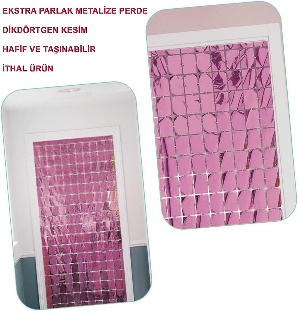 Ekstra Metalize Rose Gold Renk Disko Dikdörtgen Kesim Kapı Perdesi Dekorasyon 1x2 Metre (3936)