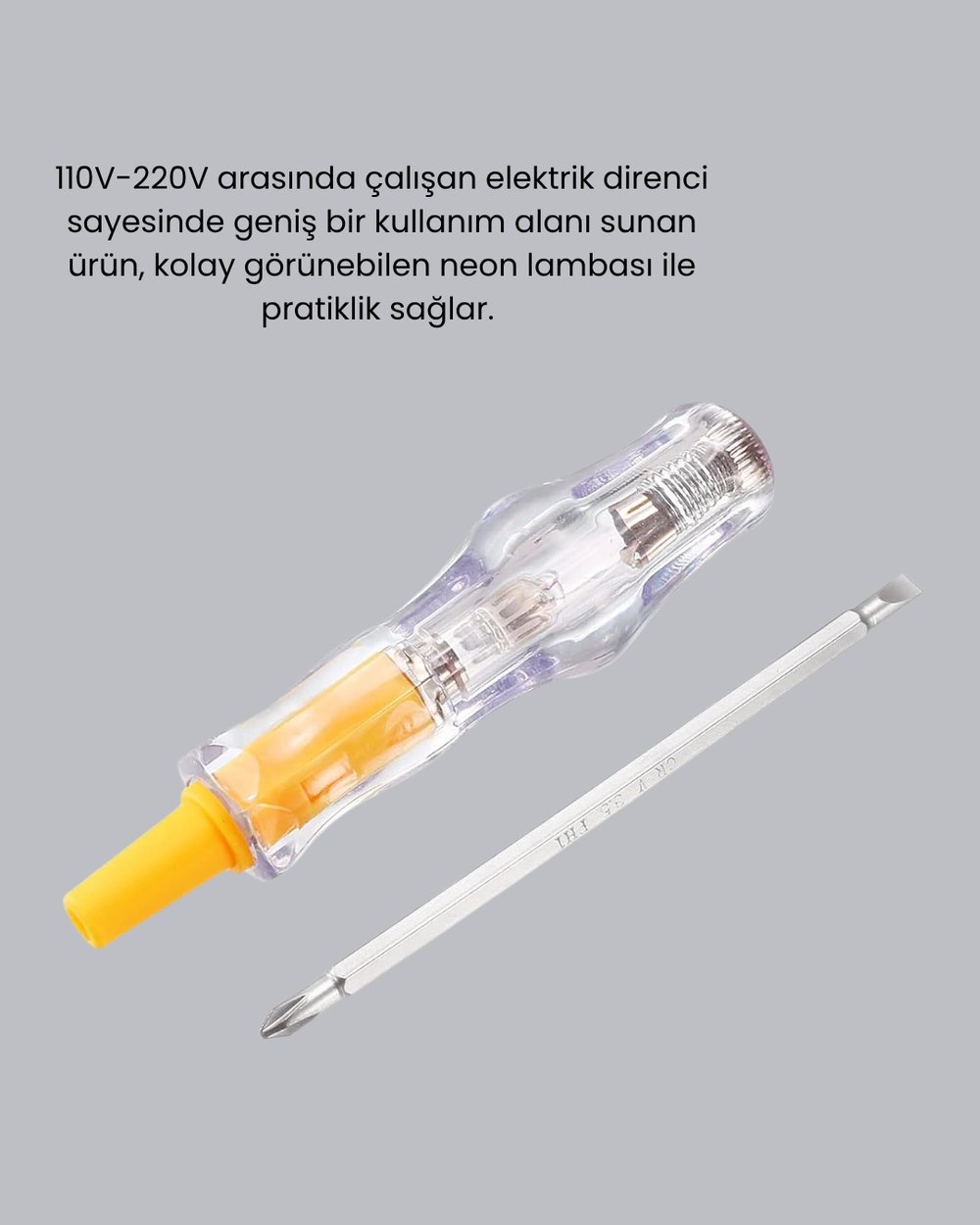 Elektrik Test Kalemi Neon Işıklı Nikel Kaplama 110-220V Dirençli