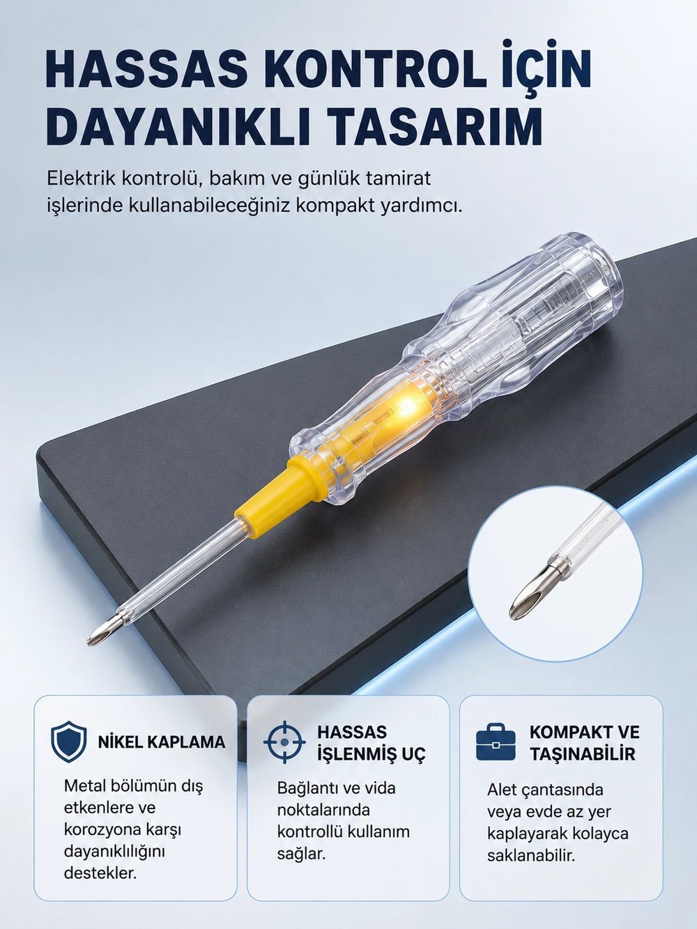 Elektrik Test Kalemi Neon Işıklı Nikel Kaplama 110-220V Dirençli