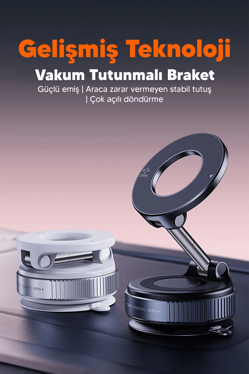 Vakumlu Araç İçi Telefon Tutucu - Güçlü Manyetik MagSafe Uyumlu