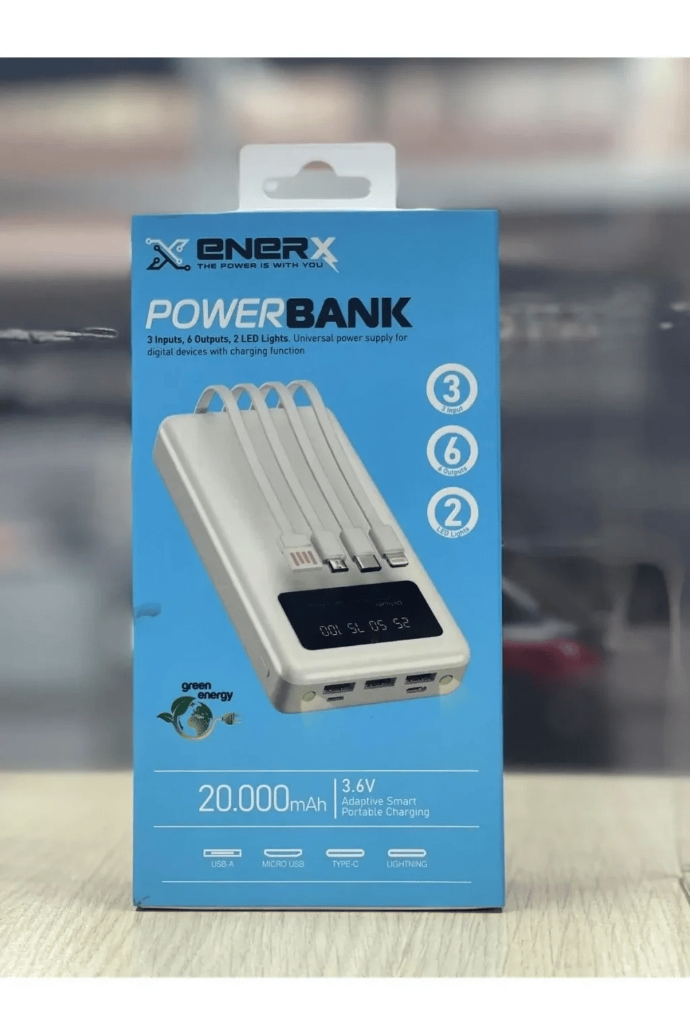 Enerx Enr-p20dc 20000 Mah 2.1 Amper Dahili Kablolu Powerbank Siyah Bx40