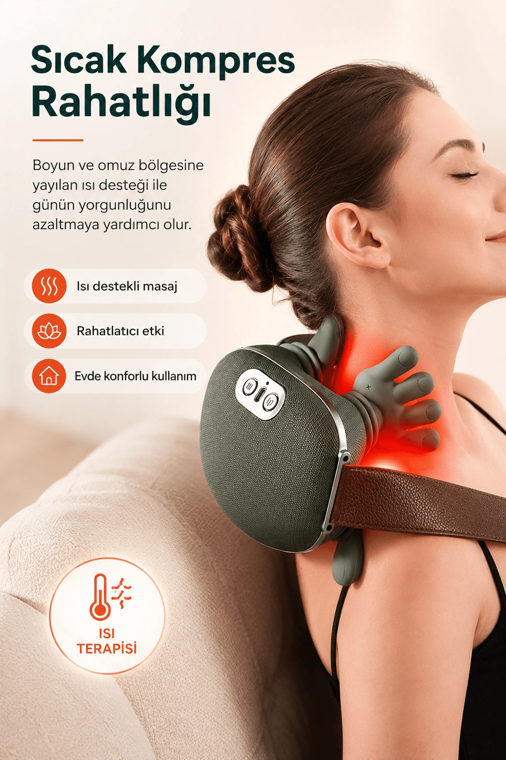 Ense Ve Omuz Bölgesi İçin Isıtmalı Masaj Aleti Yumuşak Dokulu Ergonomik Tasarım