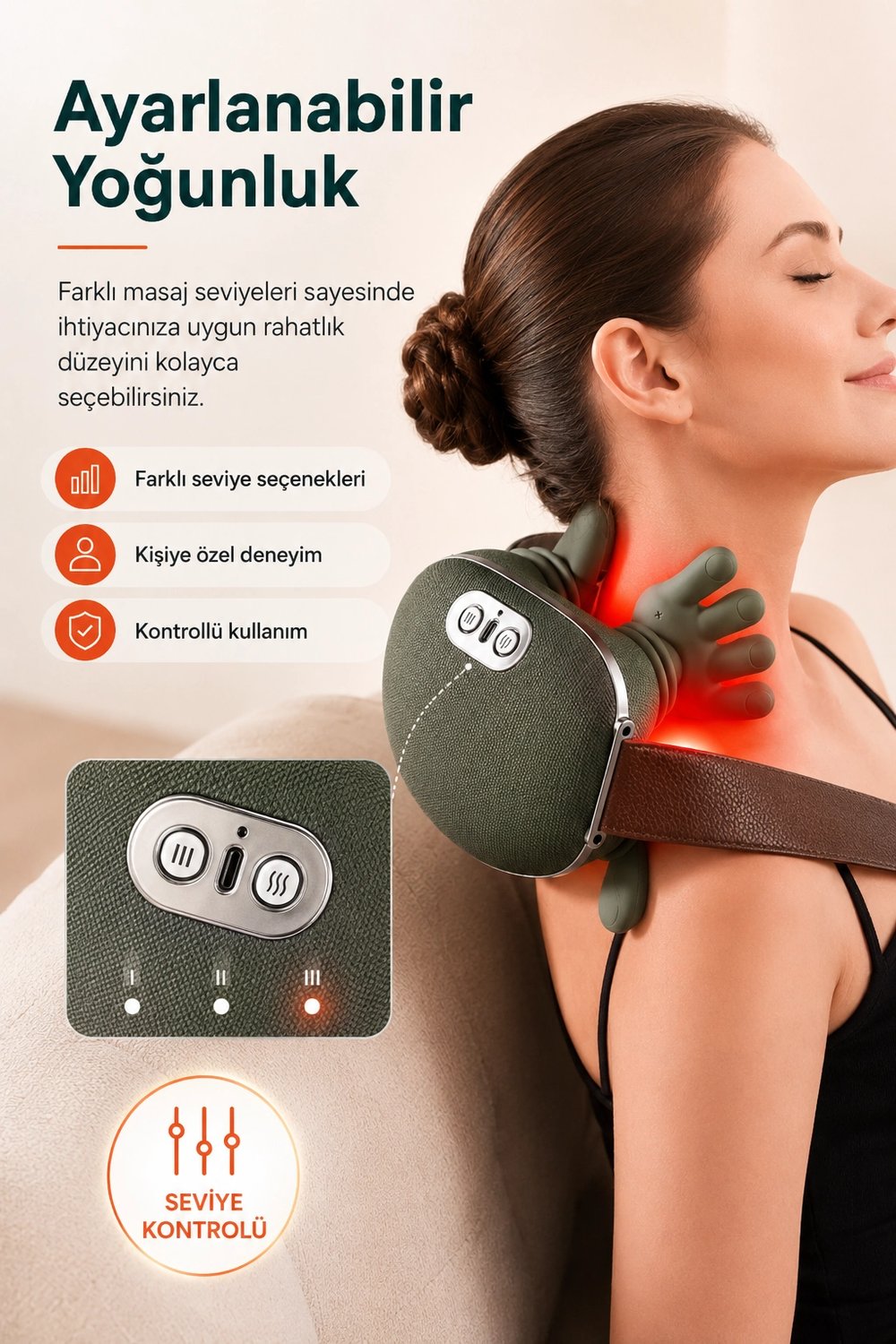 Ense Ve Omuz Bölgesi İçin Isıtmalı Masaj Aleti Yumuşak Dokulu Ergonomik Tasarım