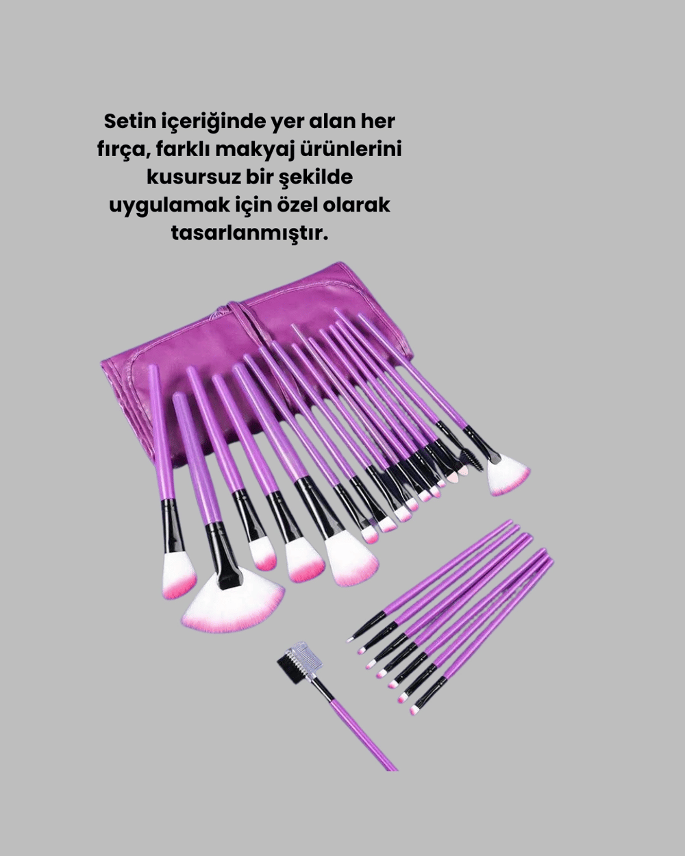 Ergonomik Saplı Fiber Kıllı 12li Makyaj Fırça Takımı Göz ve Ten Makyajı İçin Uygun