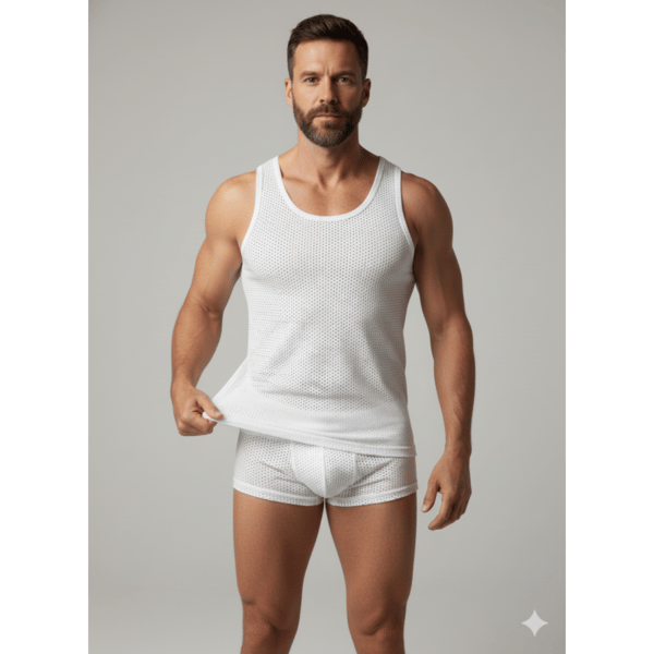 Erkek Beyaz File Tank Top Boxer Takımı