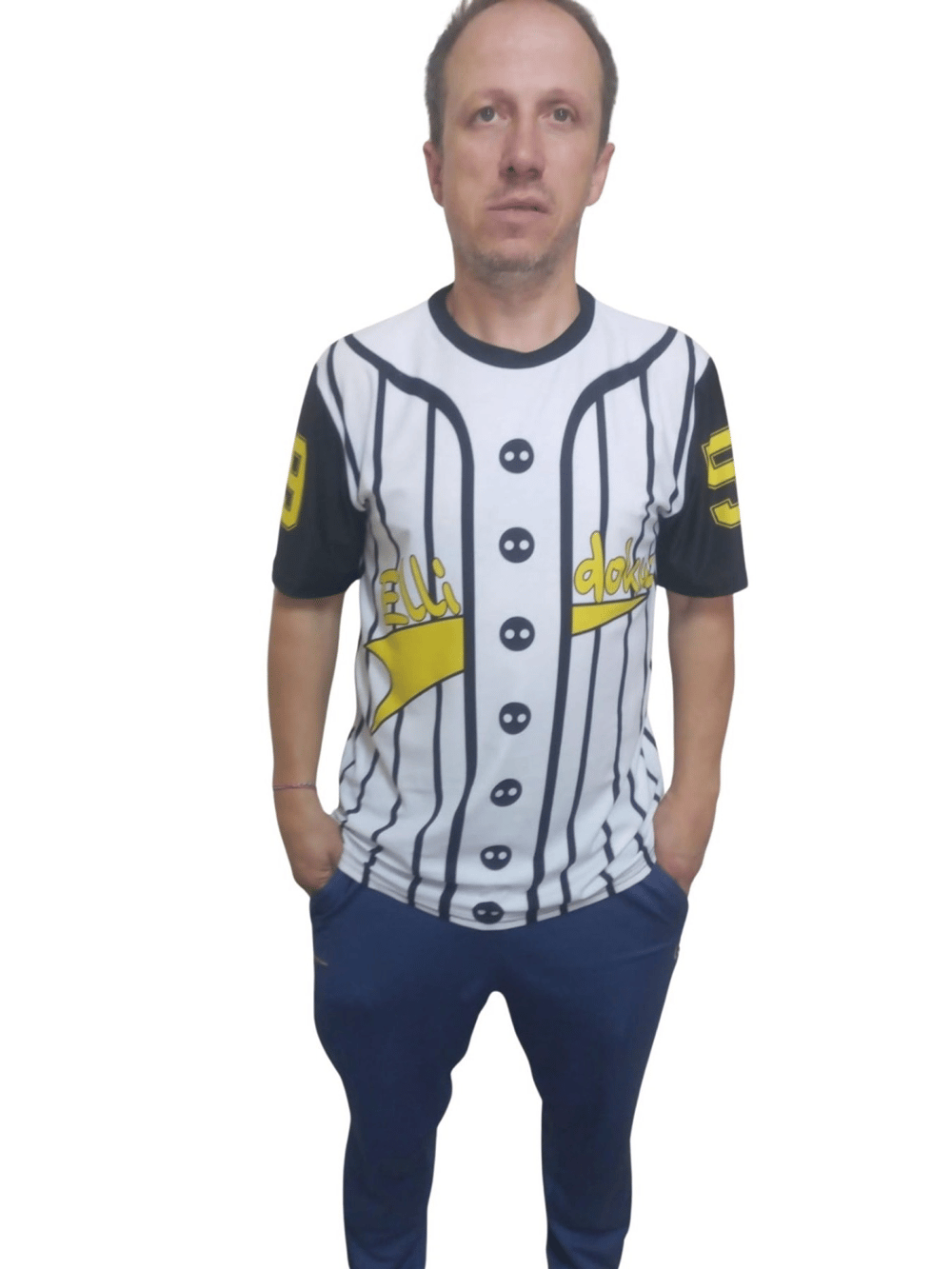 Erkek T-shirt 59 Numara Baskılı Sarı (kesik Elyaf Kumaş)
