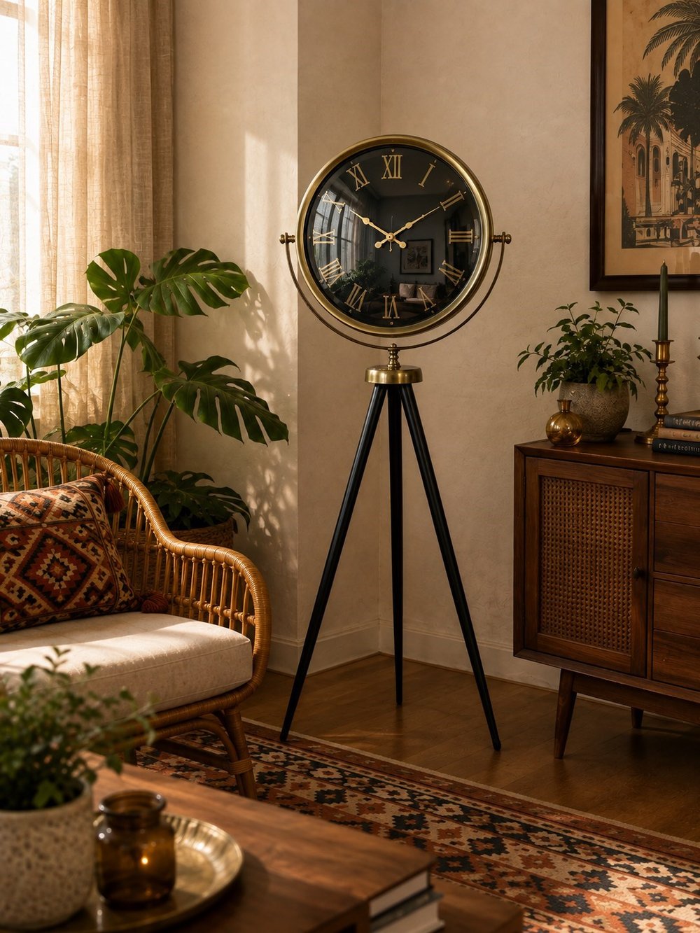 Eskitme Antique Aynalı Tripod 150 x 45 Cm Ayaklı Saat