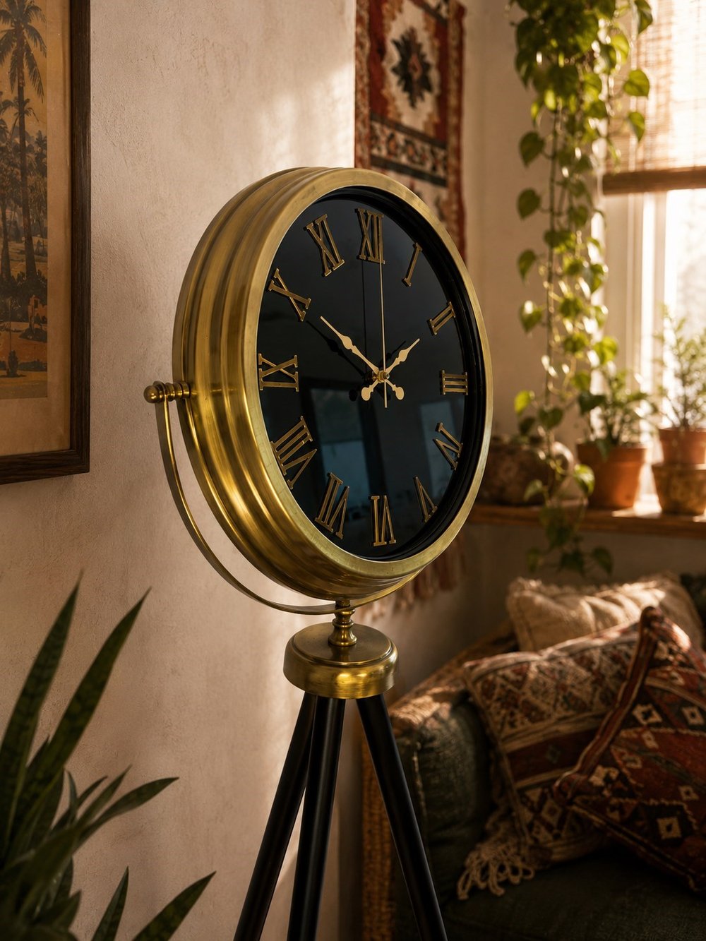 Eskitme Antique Aynalı Tripod 150 x 45 Cm Ayaklı Saat