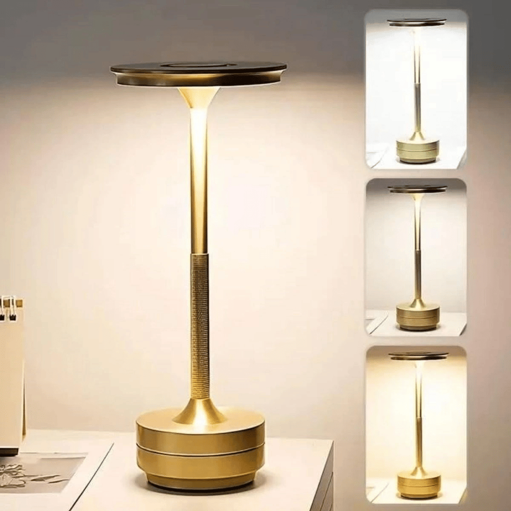 Eskitme Gold Kasa Dokunmatik Şarjlı Masa Lambası – 3 Renk Işık Modlu, Led Aydınlatmalı, Modern & Dekoratif Abajur Bx40