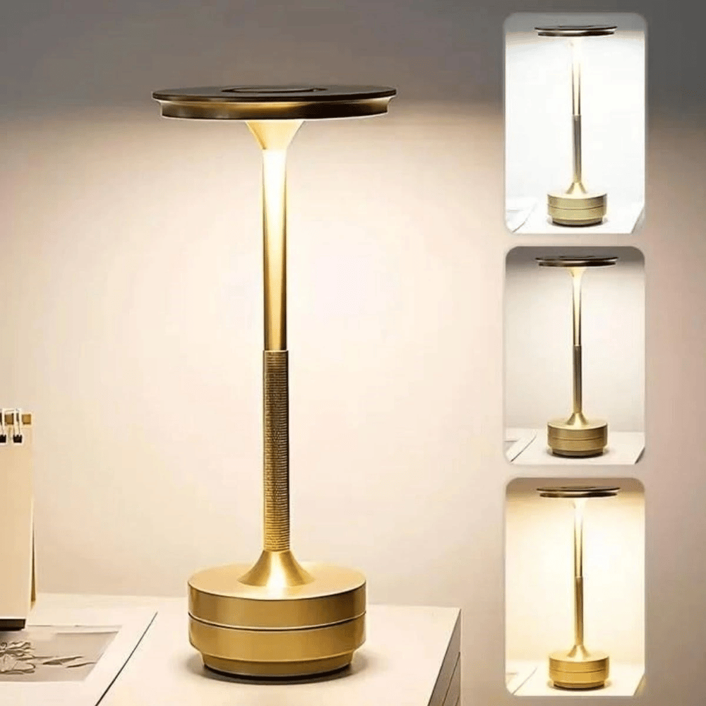Eskitme Gold Kasa Dokunmatik Şarjlı Masa Lambası – 3 Renk Işık Modlu, LED Aydınlatmalı, Modern  Dekoratif Abajur