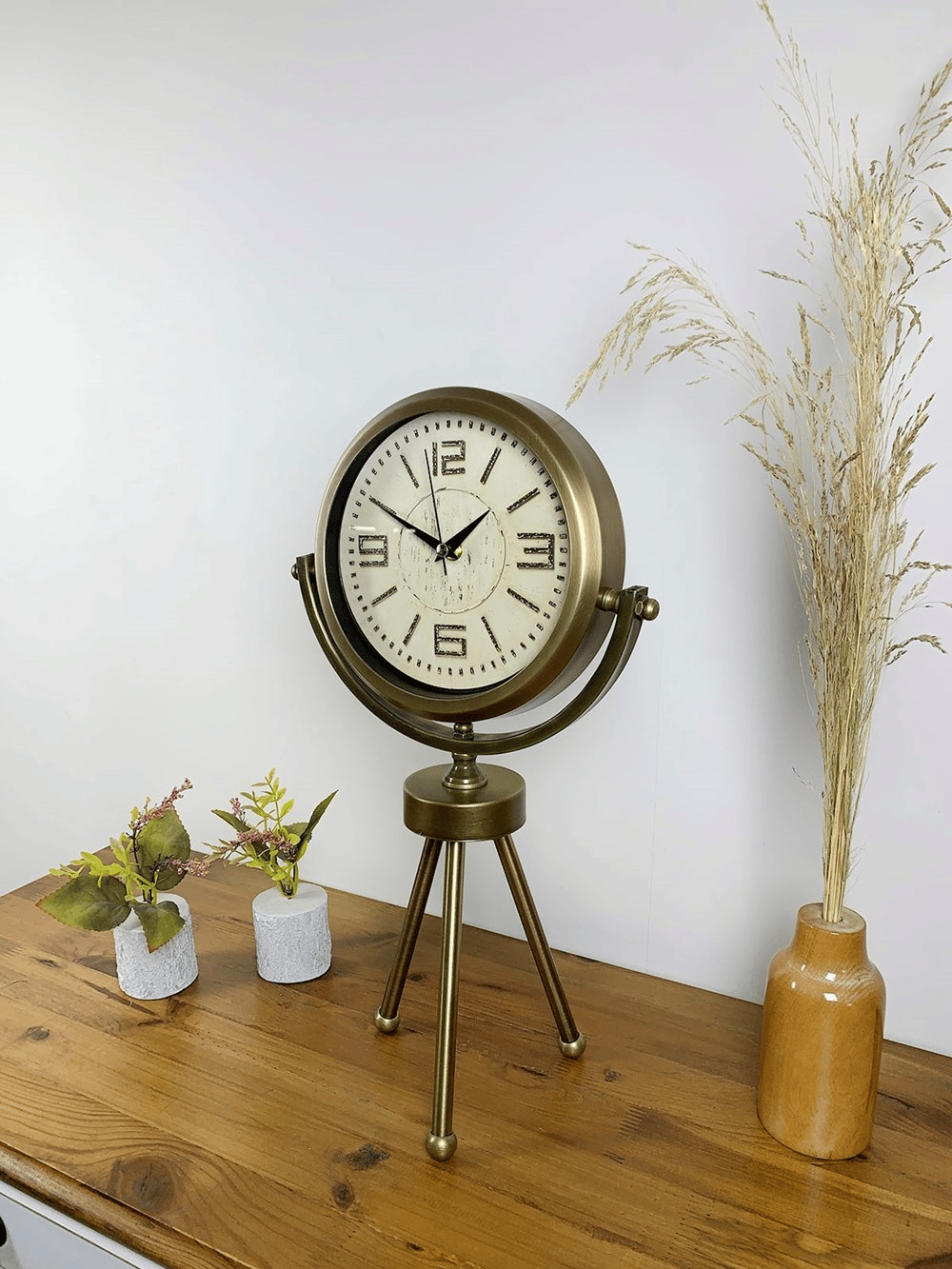 Eskitme Metal Mini Tripod Vintage Masa Saati 45×26 cm