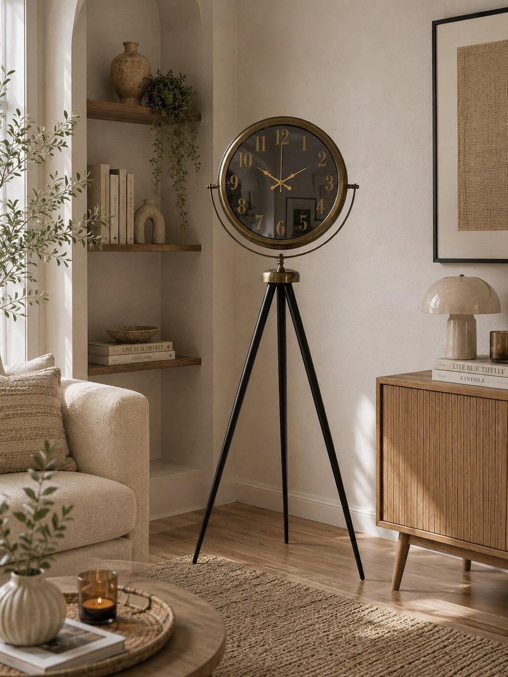 Eskitme Retro Aynalı Tripod 150 x 45 Cm Ayaklı Saat