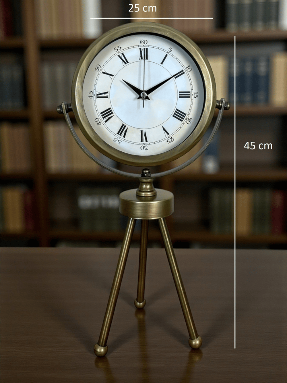 Eskitme Roma Rakamlı Tripod Üç Ayaklı Metal Masa Saati