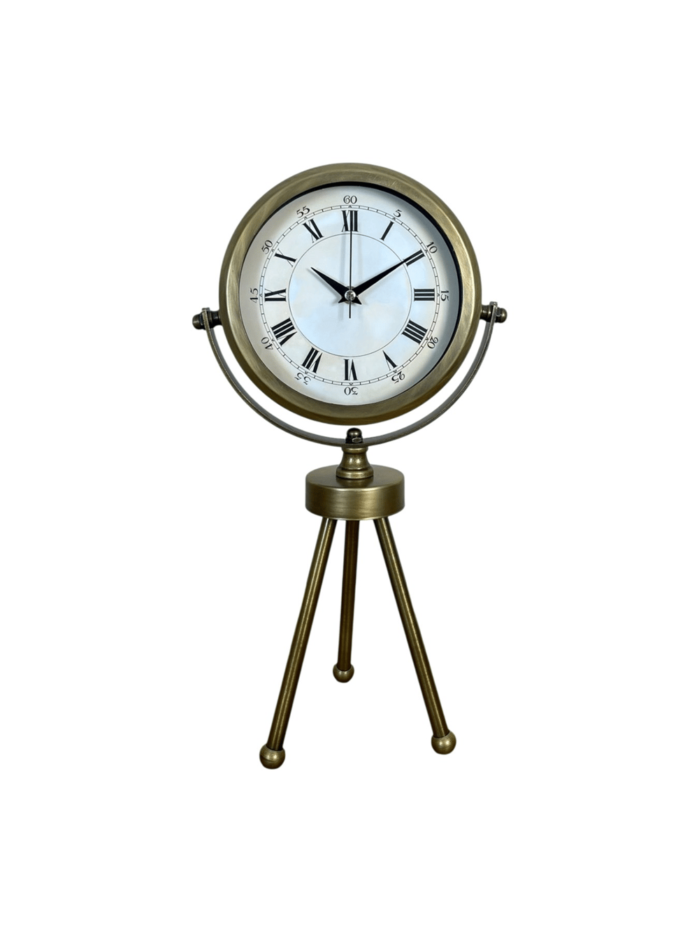 Eskitme Roma Rakamlı Tripod Üç Ayaklı Metal Masa Saati