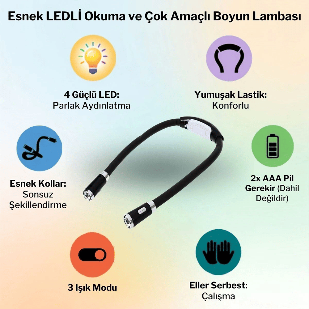 Esnek Boyun Led Okuma Lambası 4 Ledli 3 Işık Modlu Eller Serbest Kitap Okuma,örgü Ve Tamir Lambası Bx40