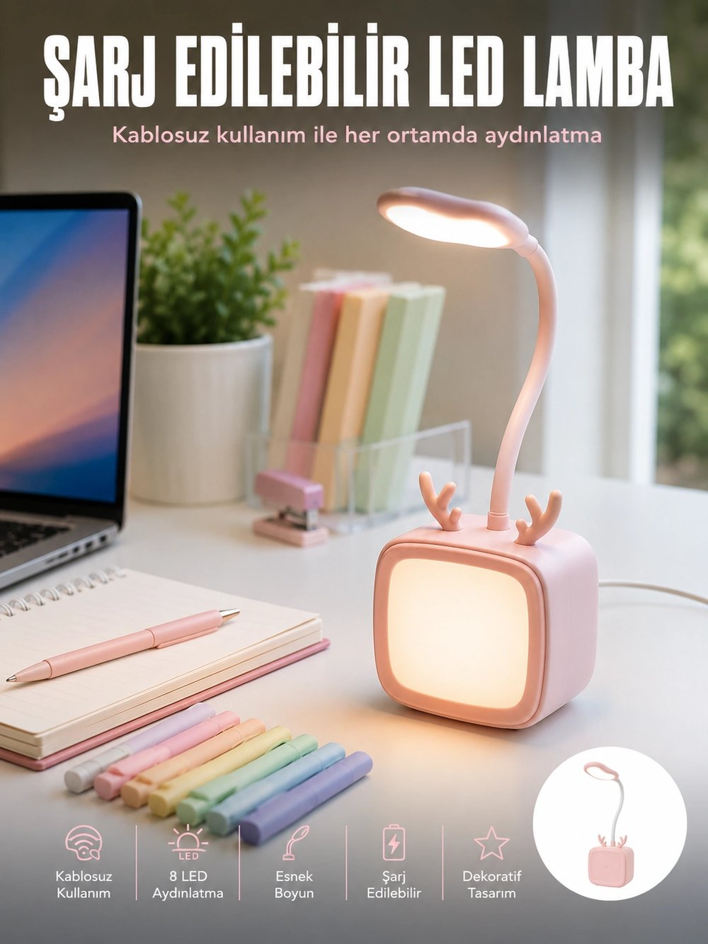 Esnek Gövdeli LED Masa Lambası Taşınabilir Gece Aydınlatması