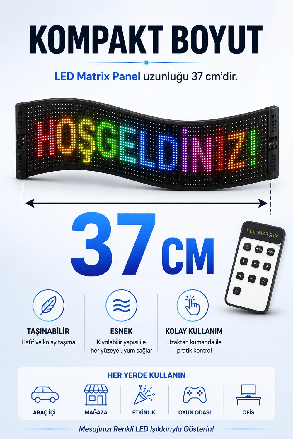 Esnek LED Matrix Panel Kayan Yazı Ekranı Kumandalı Ritim Ve Galeri Destekli