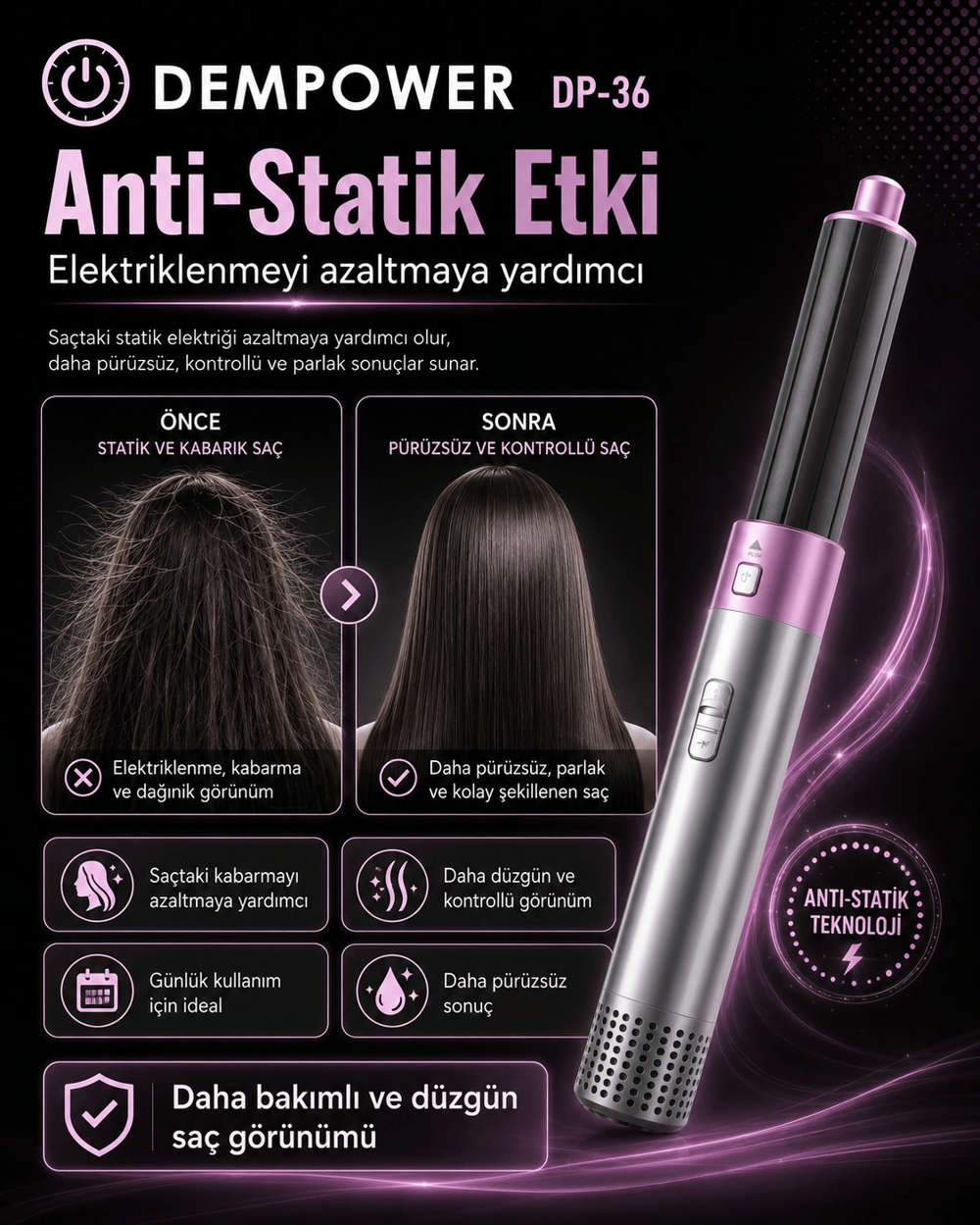 Ev Tipi Kullanıma Uygun 5 Aparatlı Saç Şekillendirici Fön Fırçası ve Dalga Seti