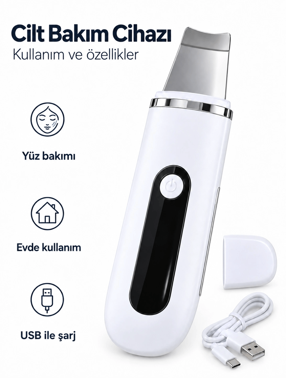 Evde Yüz Bakımı İçin Şarj Edilebilir Metal Spatula Uçlu Cilt Bakım Cihazı