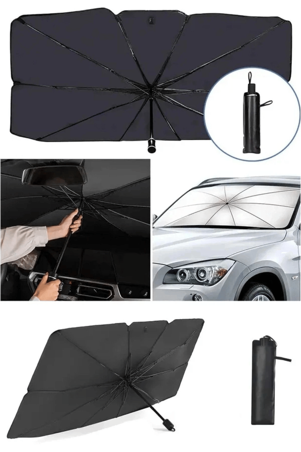 Evrensel Katlanabilir Şemsiye Tipi Araç Ön Cam Güneşliği UV Korumalı Isı Yalıtımlı 150x70 cm