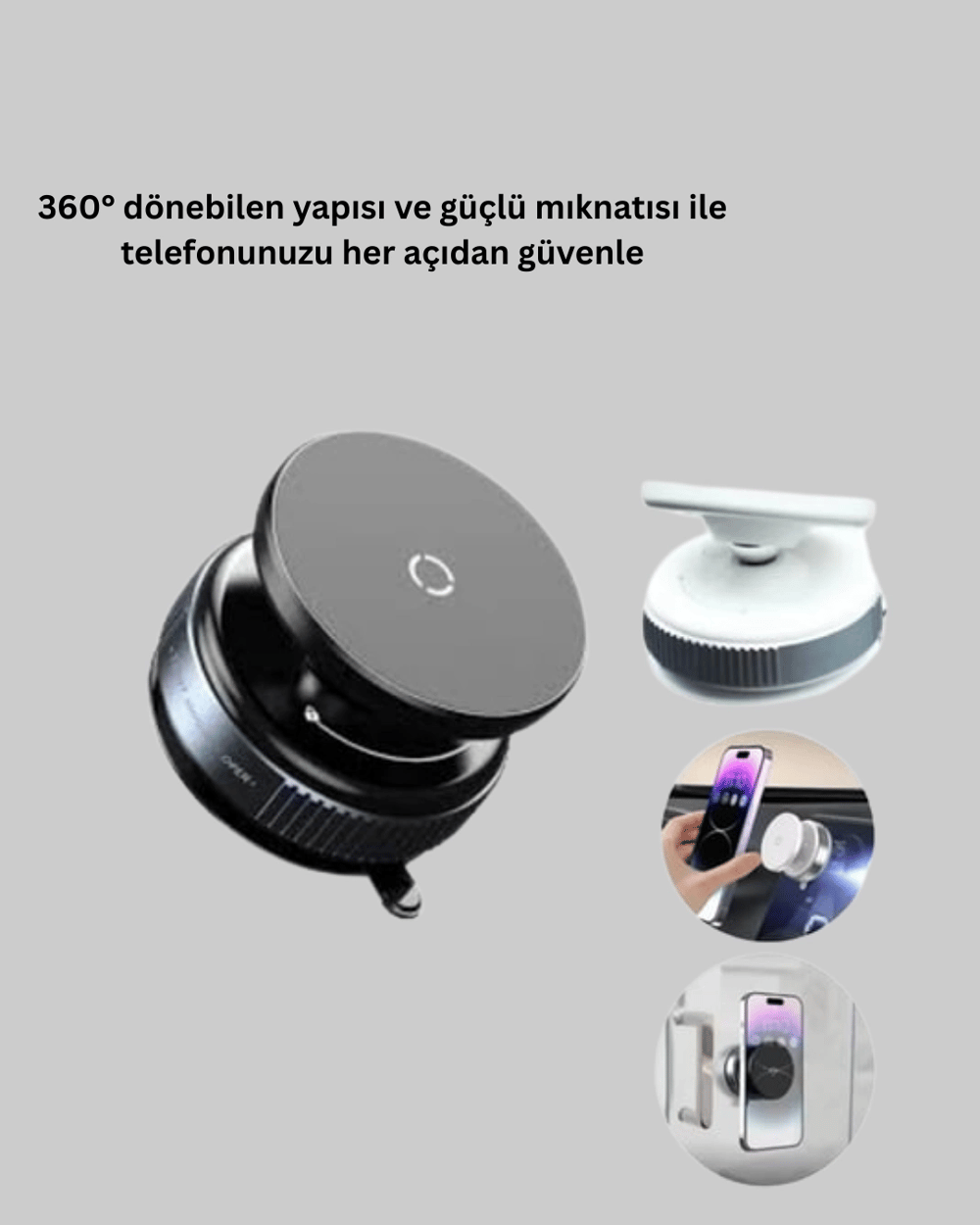 Evrensel Manyetik Araç Telefon Tutucu 360° Döner Başlık