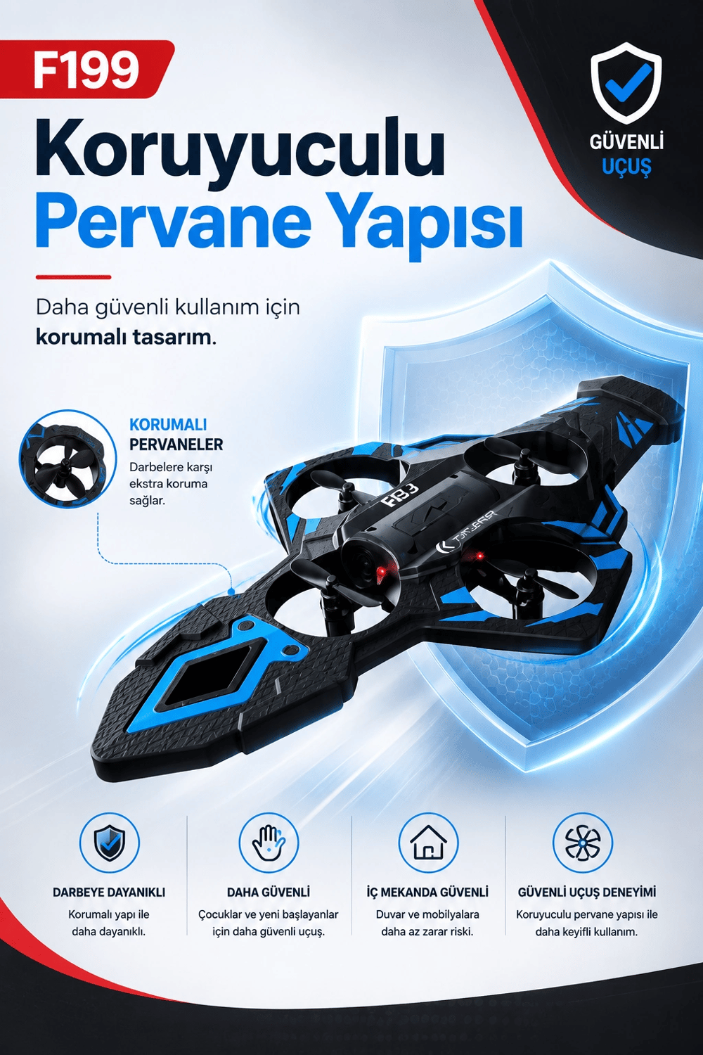 F199 Uzaktan Kumandalı Uçak Drone 2.4G Bağlantılı 360 Derece Dönüş Özellikli Oyuncak
