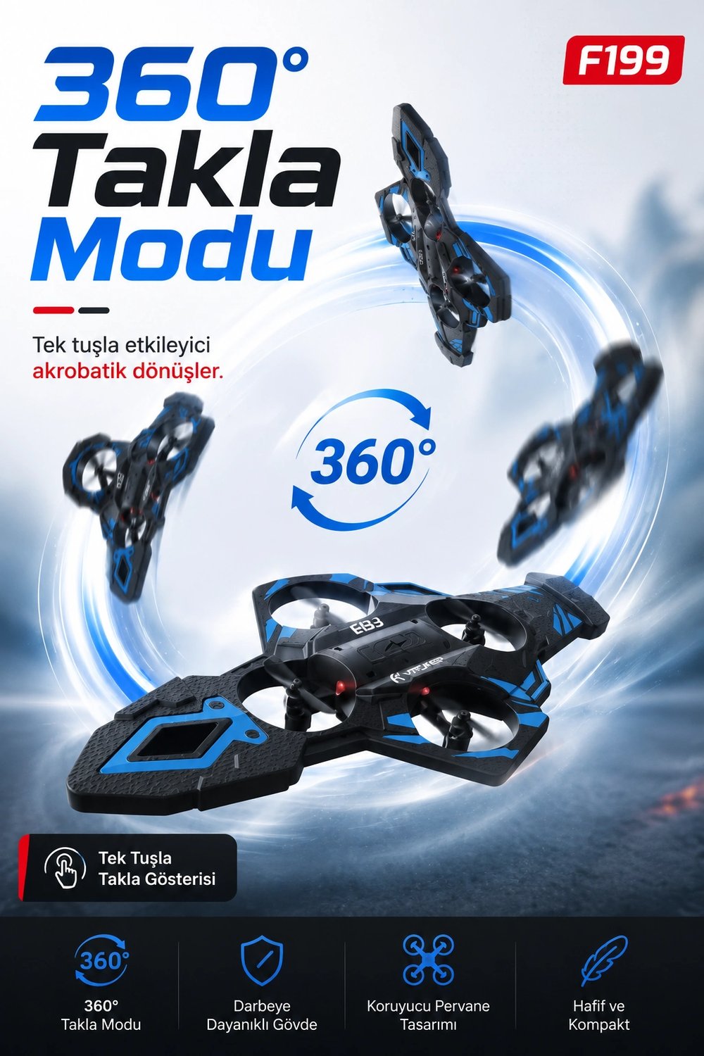 F199 Uzaktan Kumandalı Uçak Drone 2.4G Bağlantılı 360 Derece Dönüş Özellikli Oyuncak