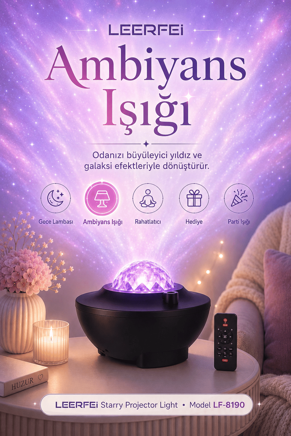 FM Destekli Yıldız Projektör Işığı Gece Lambası Rahatlatıcı Ortam Aydınlatmalı