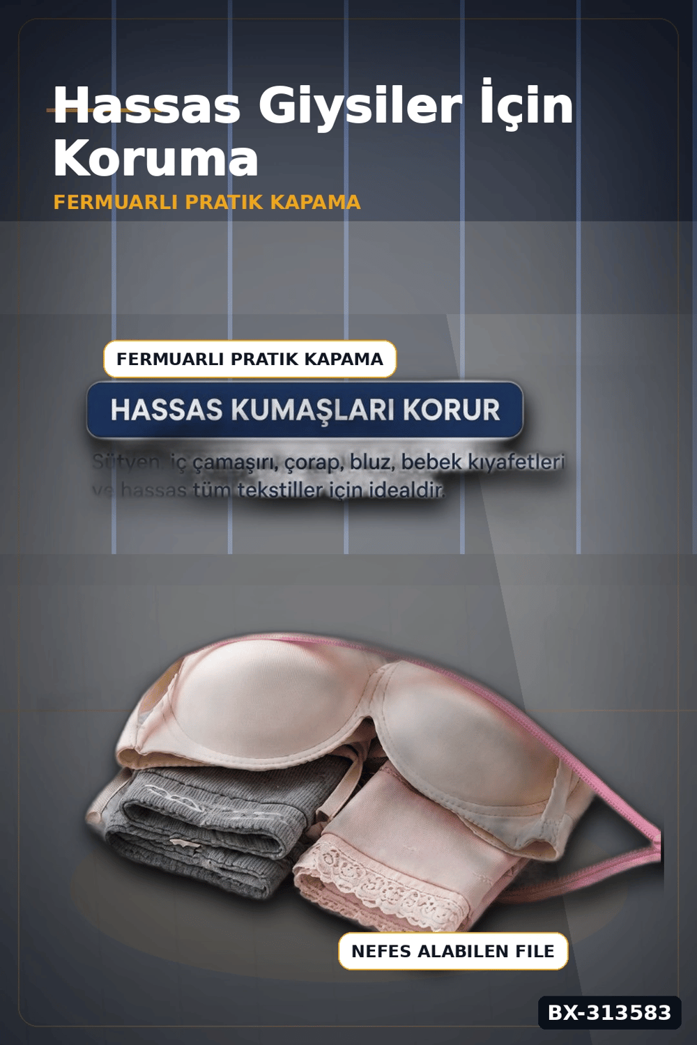 Fermuarlı 40x50 cm Çamaşır Yıkama Filesi - Hassas Kıyafet Koruma Torbası BX-313583