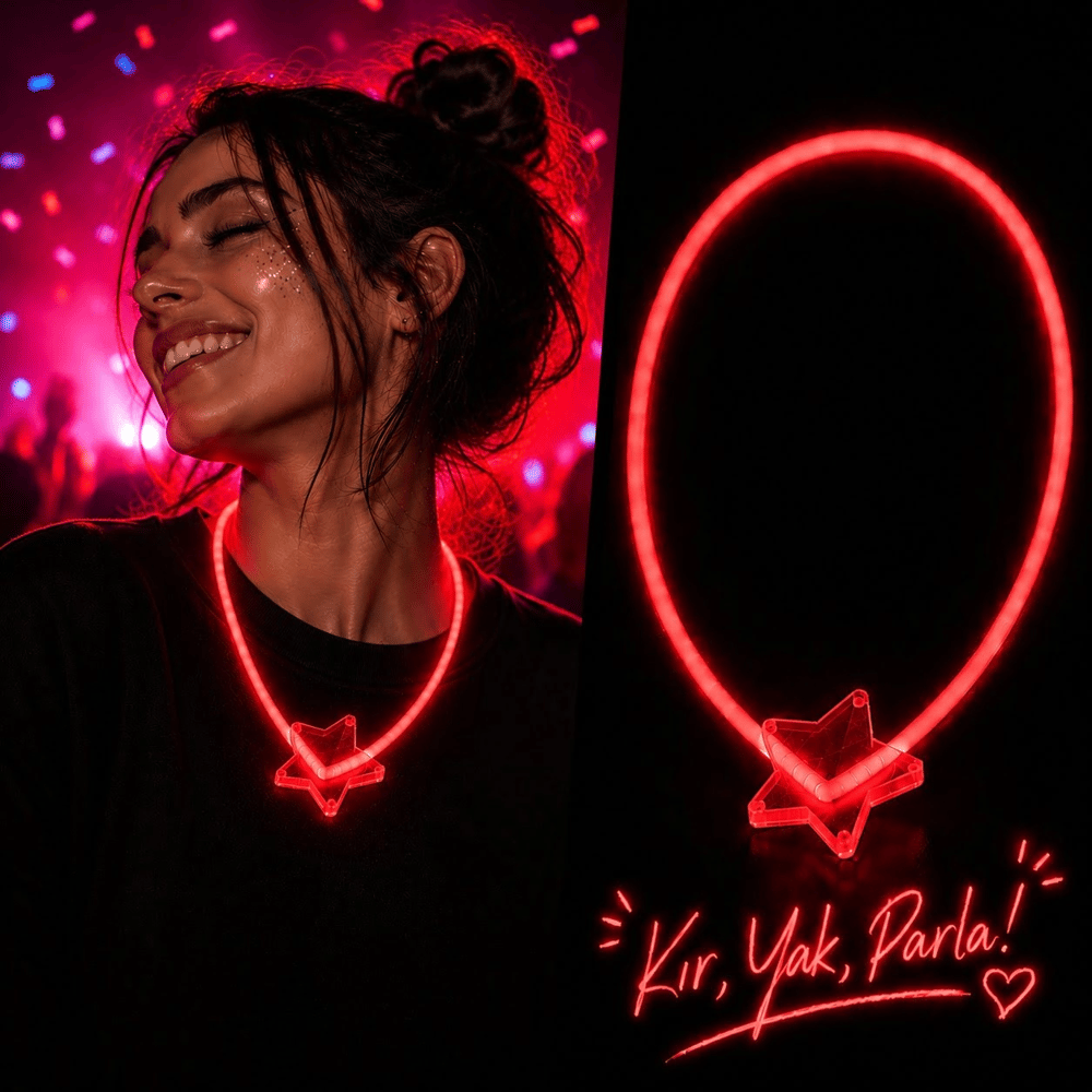 Fosforlu Yıldız Parti Kolyesi – Neon Işıklı Kolye Kırmızı Renk