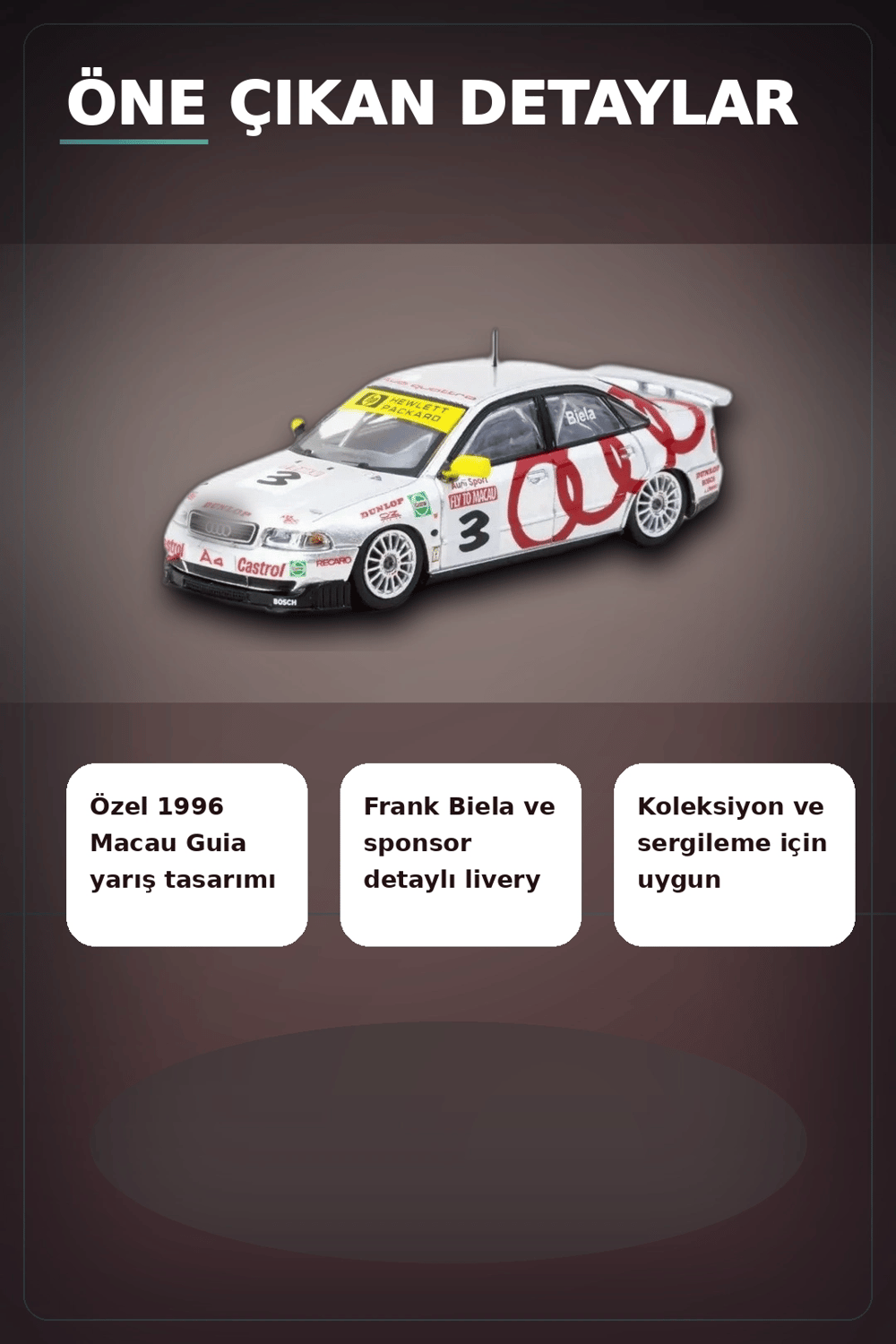 Frank Biela 1996 Macau Galibi 1/64 Diecast Model Araba - Audi A4 Quattro BX-313338