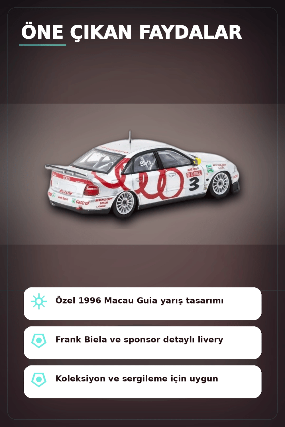 Frank Biela 1996 Macau Galibi 1/64 Diecast Model Araba - Audi A4 Quattro BX-313338