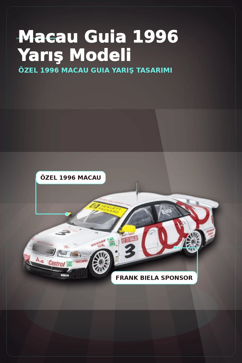 Frank Biela 1996 Macau Galibi 1/64 Diecast Model Araba - Audi A4 Quattro BX-313338