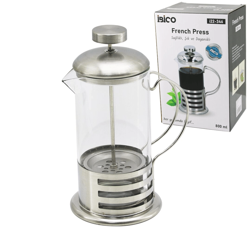 French Press Metal Kafes - Metal Kapak 800ml Cam Bitki Süzgeçi Bx40