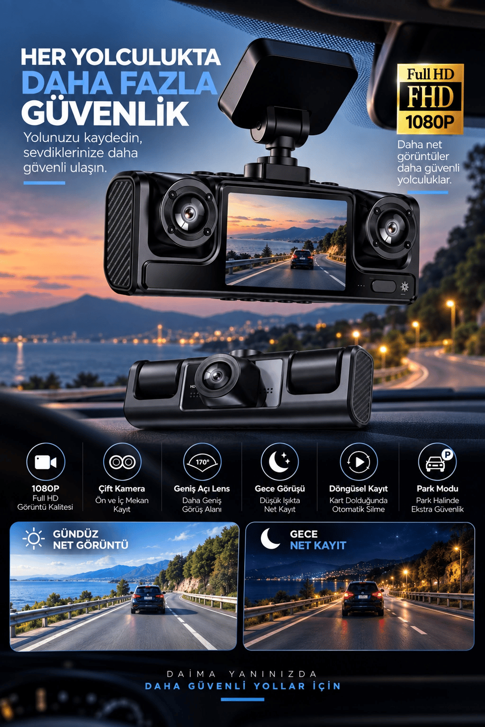 Full HD 1080P Döngüsel Kayıtlı Araç Kamerası