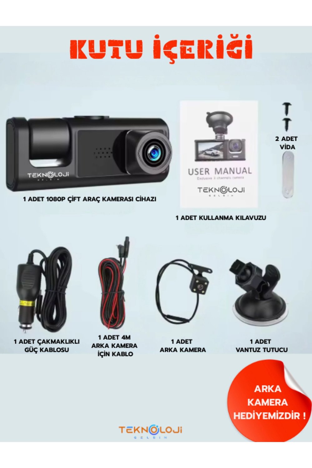 Full HD 1080p 3 Kameralı Dash Cam Ön Arka İç Kayıt Özellikli Gece Görüşlü G Sensörlü