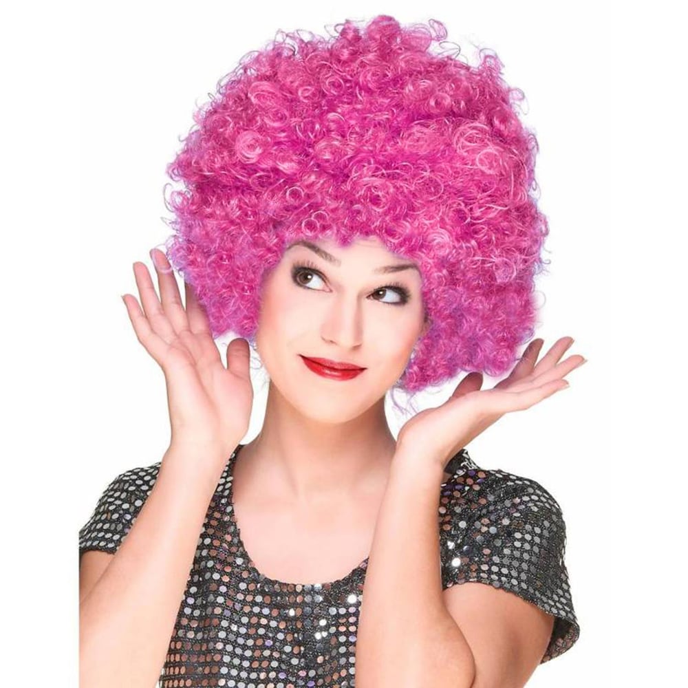 Fuşya Renk Kıvırcık Afro Bonus Peruk Saç Parti Peruğu (3936)