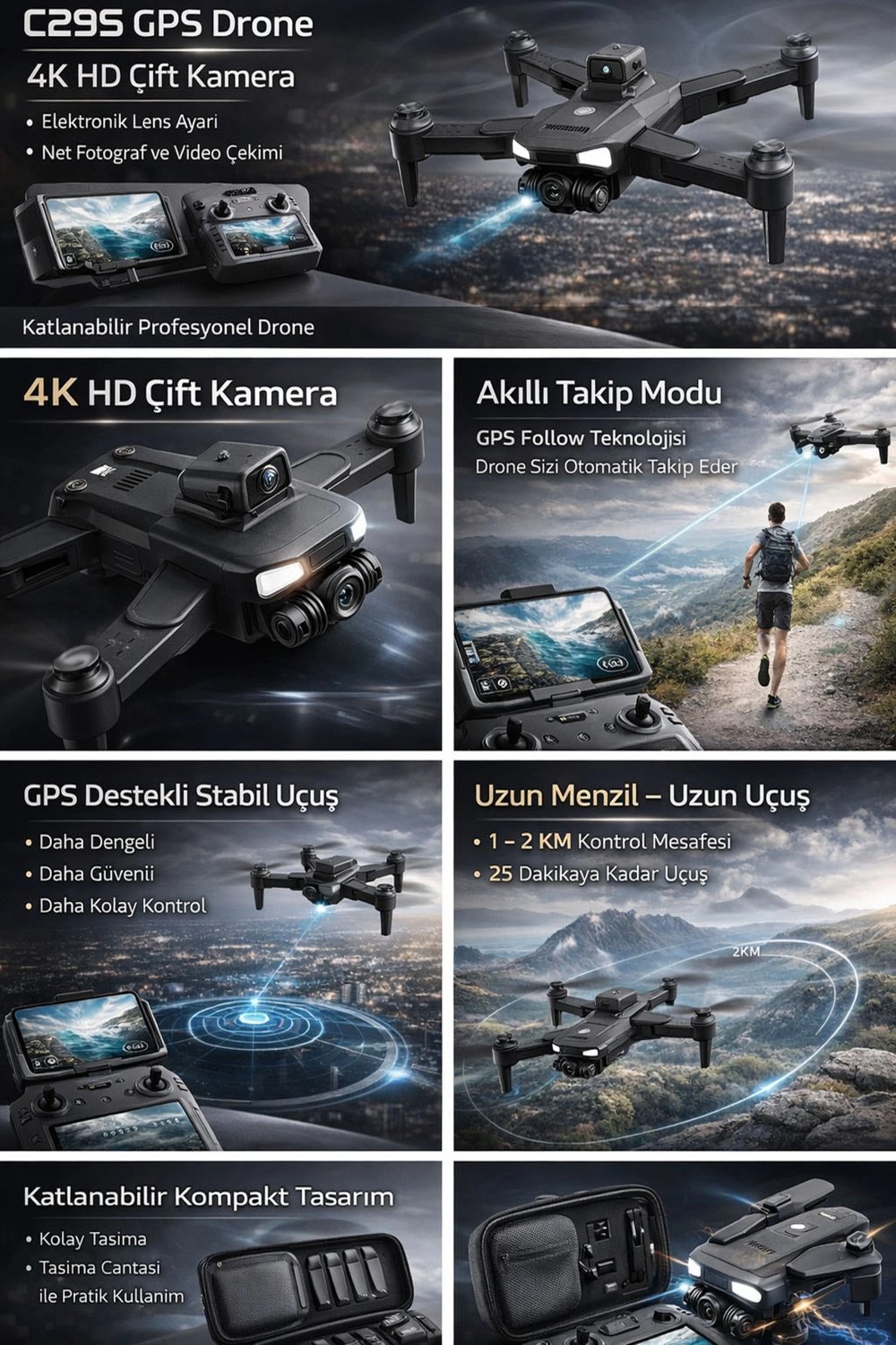 GPS ve Brushless Motorlu 4K Çift Kameralı Drone ile Geniş Menzilde Profesyonel Çekimler