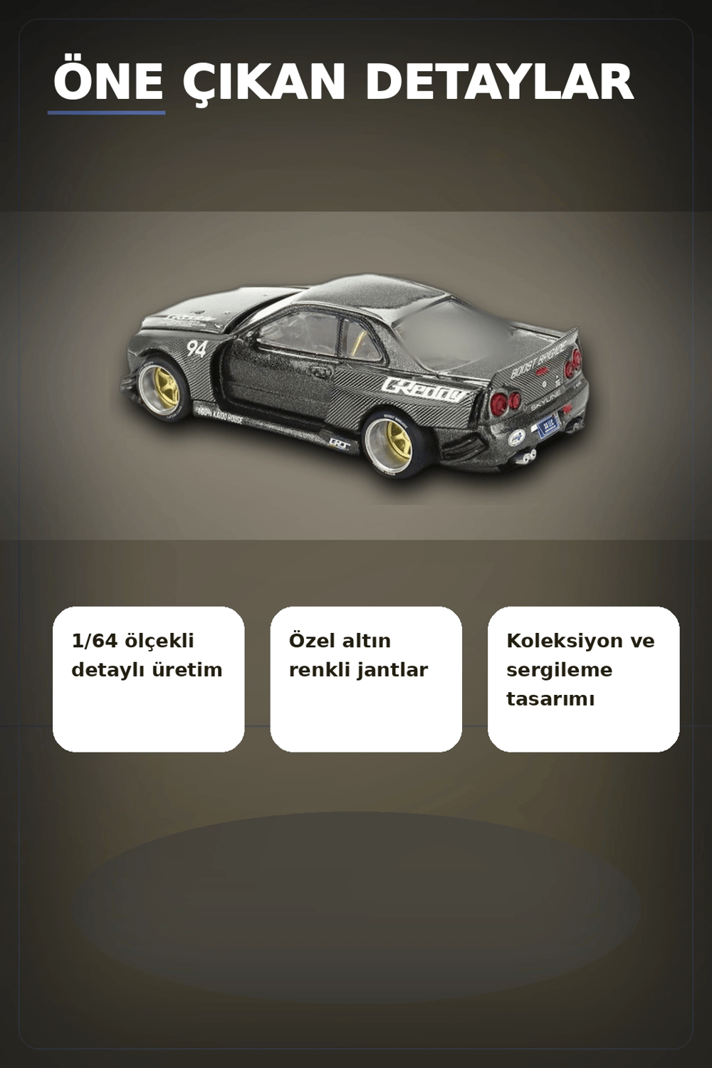 GReddy V2 1/64 Diecast Nissan Skyline GT-R R34 Kaido Works Model Araba, Koleksiyonluk BX-313373