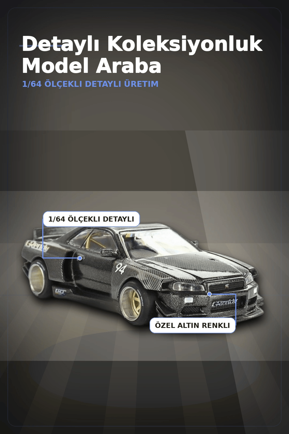 GReddy V2 1/64 Diecast Nissan Skyline GT-R R34 Kaido Works Model Araba, Koleksiyonluk BX-313373