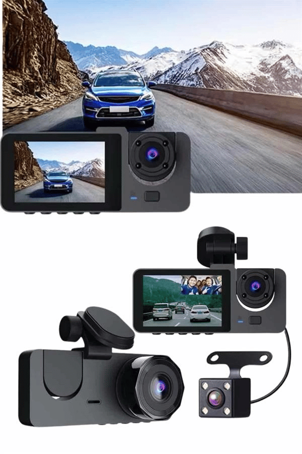 Gece Görüşlü DVR 3 Lensli Araç İçi Sürüş Kamerası Video Kaydedici