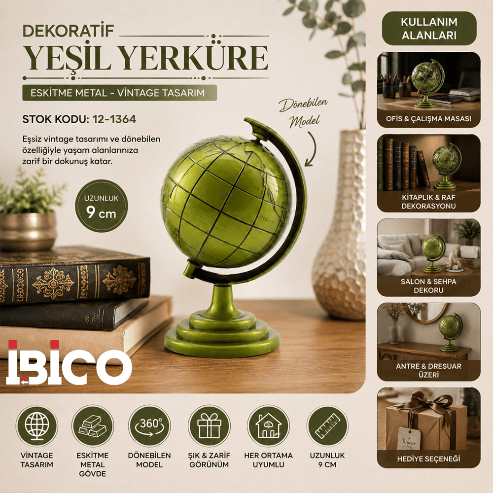 Globe Küçük Metal Dünya Biblosu - Dekoratif Süs Eşyası Bx40