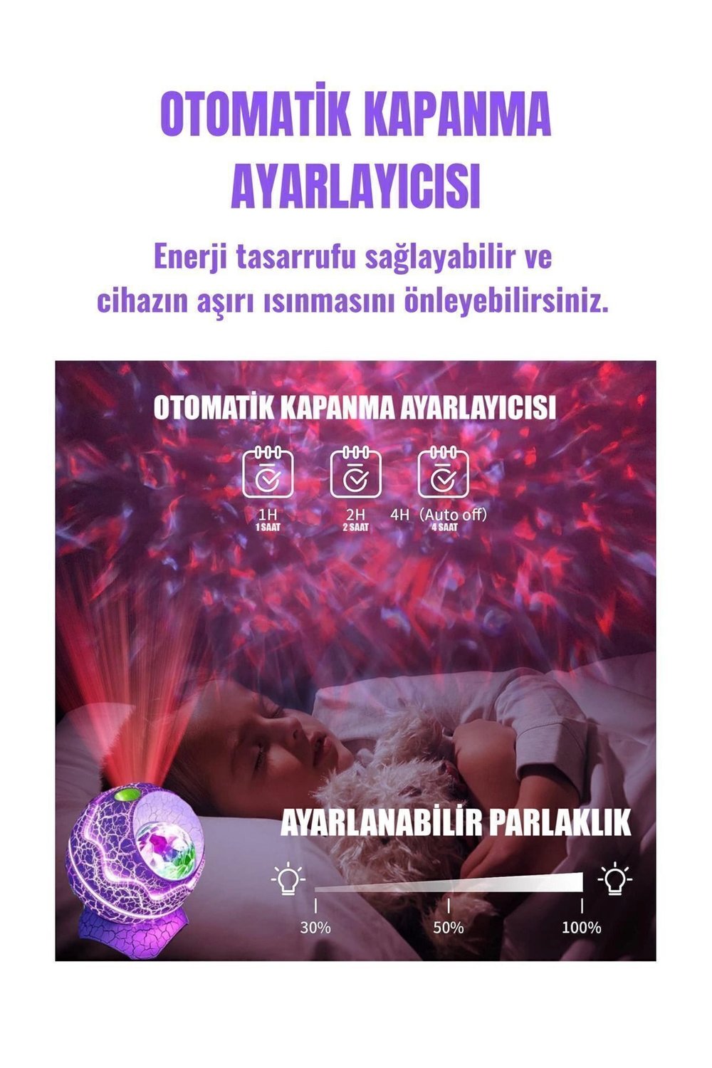 Gökyüzü Projeksiyonlu, Bluetooth Hoparlör Özellikli Dinozor Yumurtası Tasarımlı Gece Lambası