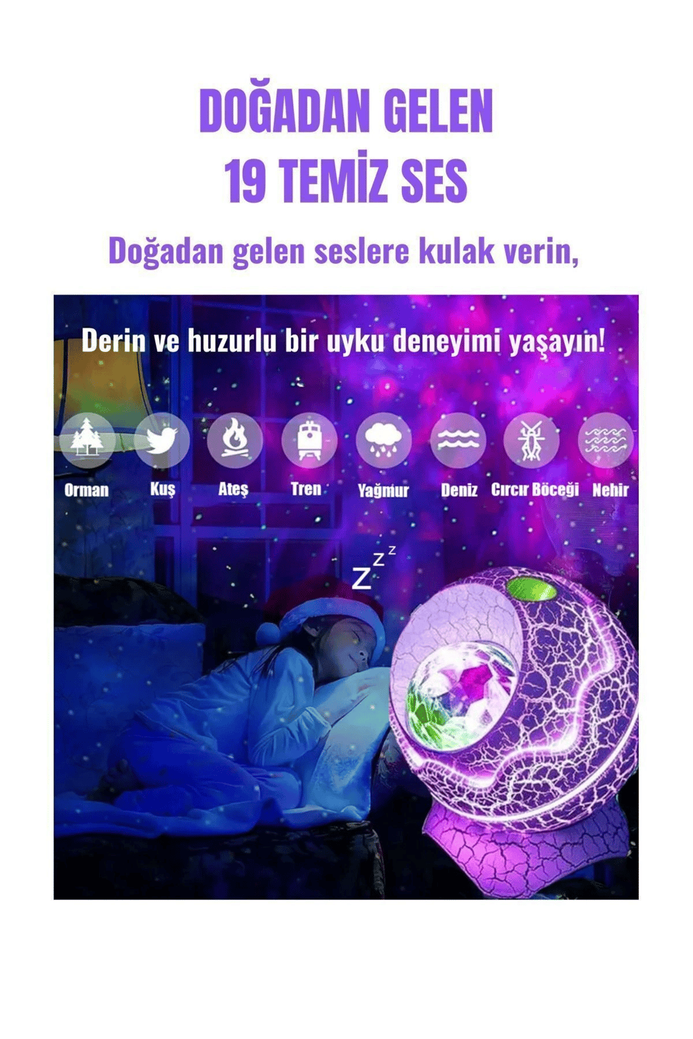 Gökyüzü Projeksiyonlu, Bluetooth Hoparlör Özellikli Dinozor Yumurtası Tasarımlı Gece Lambası
