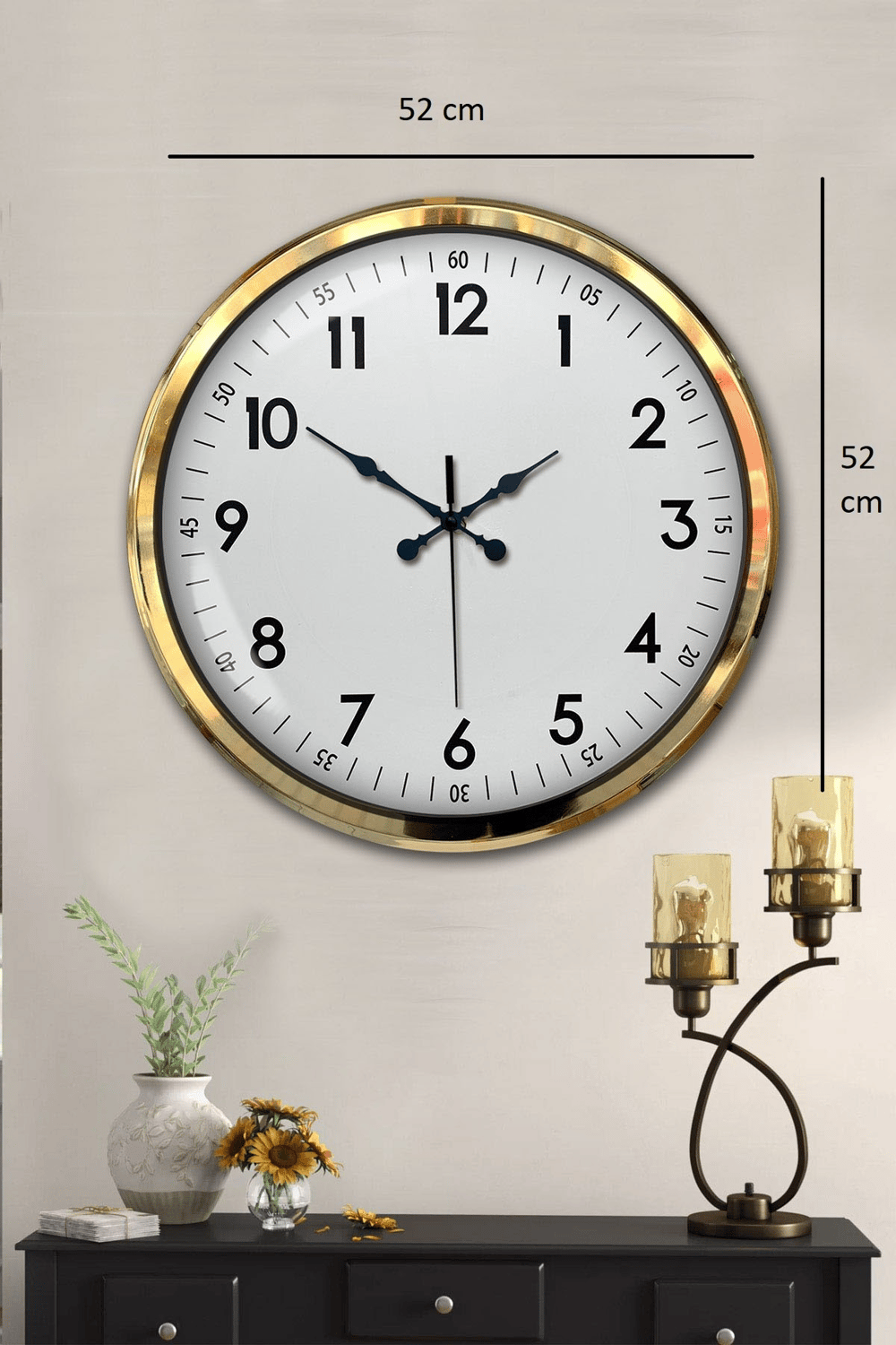 Gold & White Luxury Classic 52 Cm Metal Duvar Saati