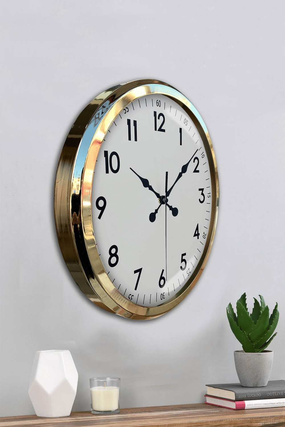 Gold & White Luxury Classic 52 Cm Metal Duvar Saati