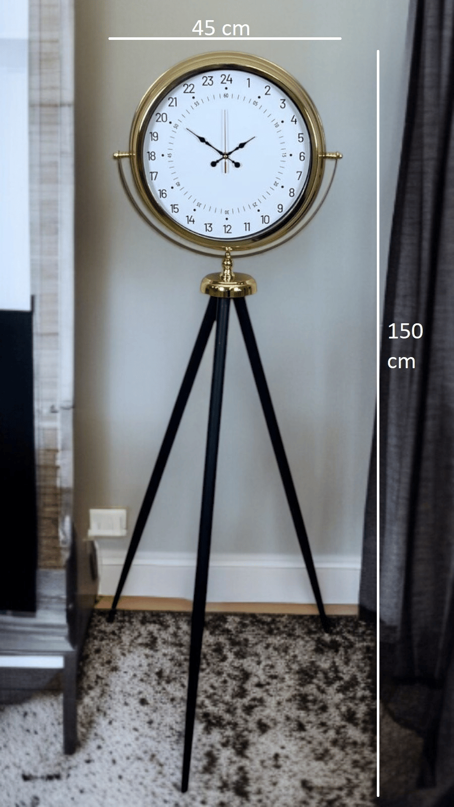 Gold 24 Saat Göstergeli Özel Tasarım Tripod Ayaklı Saat