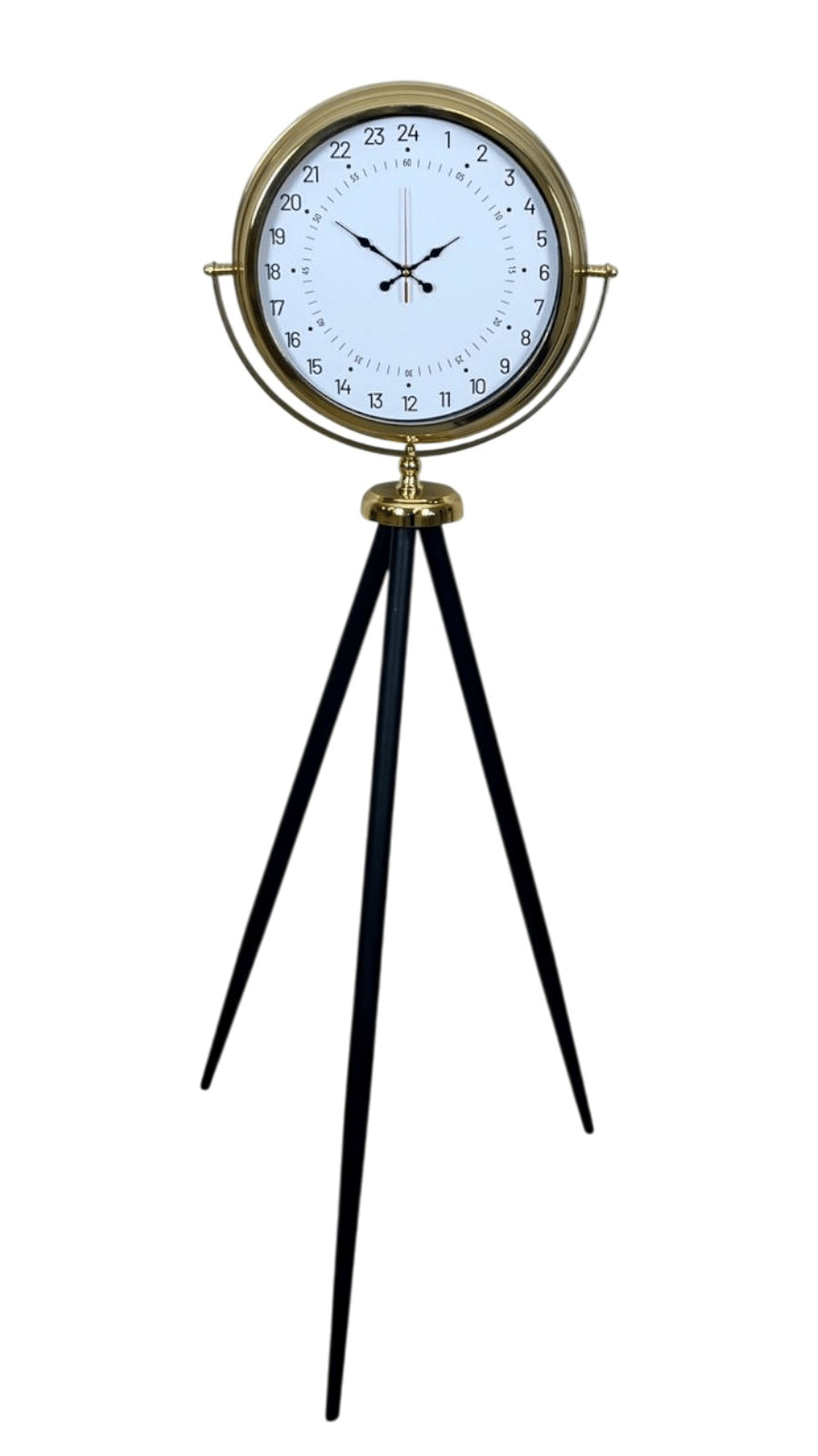 Gold 24 Saat Göstergeli Özel Tasarım Tripod Ayaklı Saat